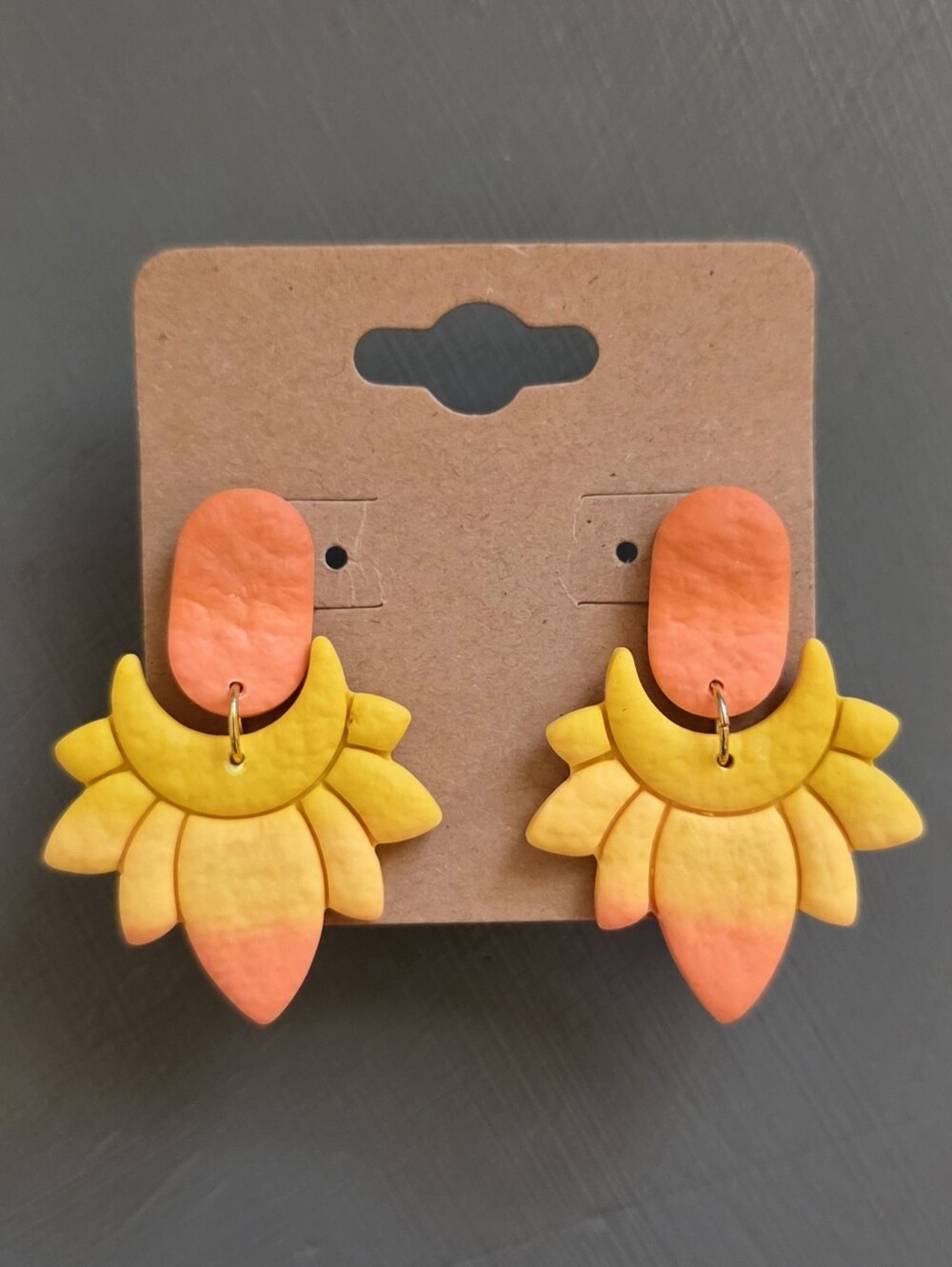 Sunburst Gradient Polymer Clay Earrings - Yellow & Coral